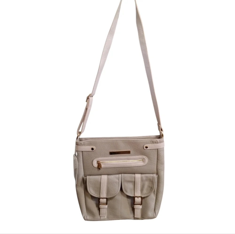 Damsel in Defense Concealment Jemma Bag in Taupe with Pink Interior NWT